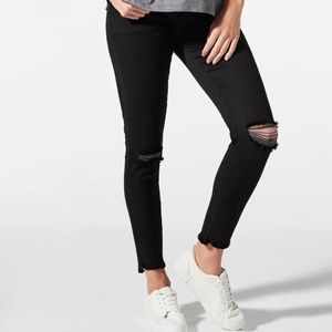 BLANQI® Denim Maternity Belly Support Skinny Jeans - Black Knee Slit Wash / 10